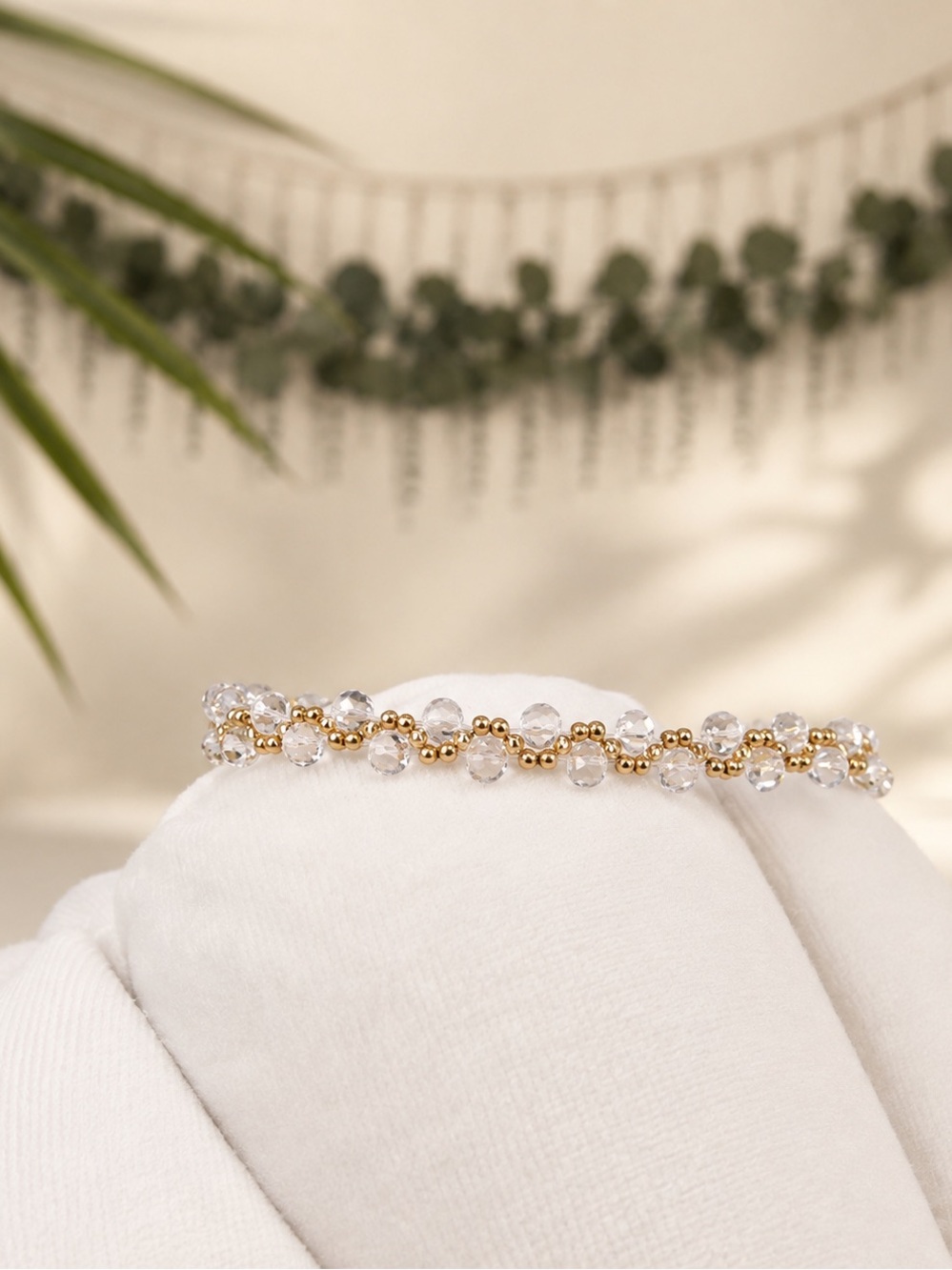 Gold and Clear Bead Crystal Bracelet - Women Jewelry